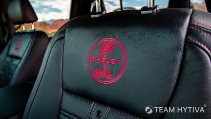 Embroidered Red Shelby Logos on Leather Seats